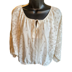 Express Tan & White Heart Bishop Sleeve Blouse Size M